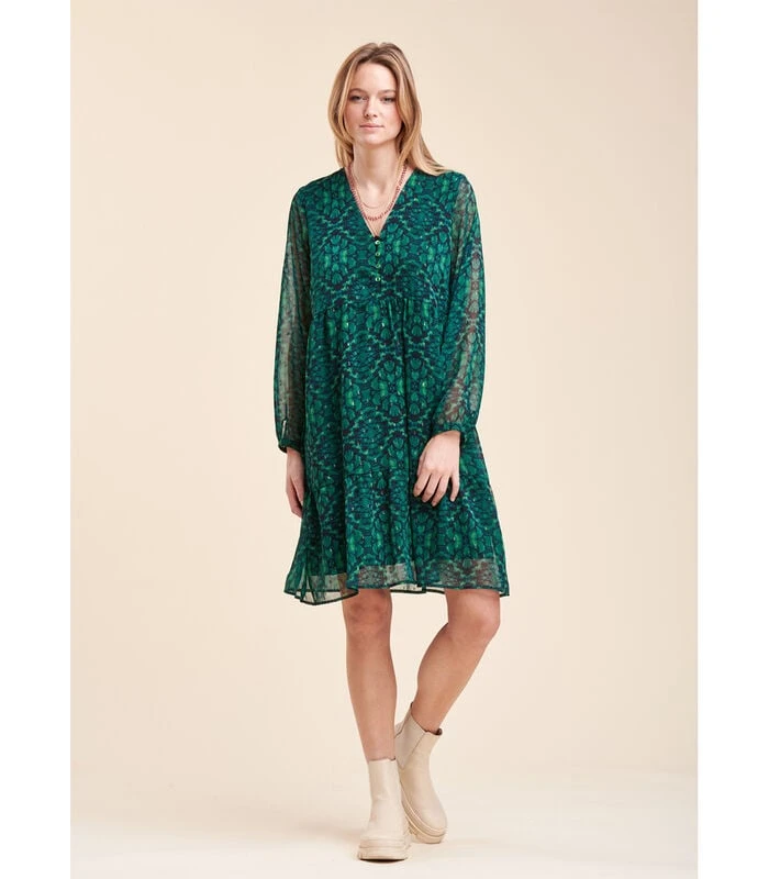 Korte Jurk In Tie & Dye Printed Polyester 1 Korte Jurk In Tie & Dye Printed Polyester