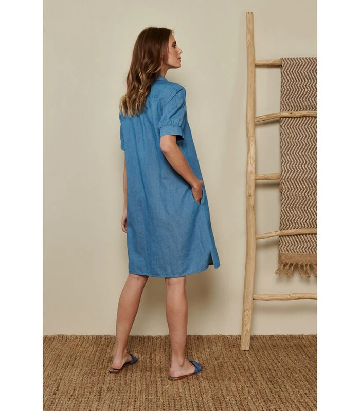 Jurk In Blauw Linnen 2 Jurk In Blauw Linnen - Afbeelding 2