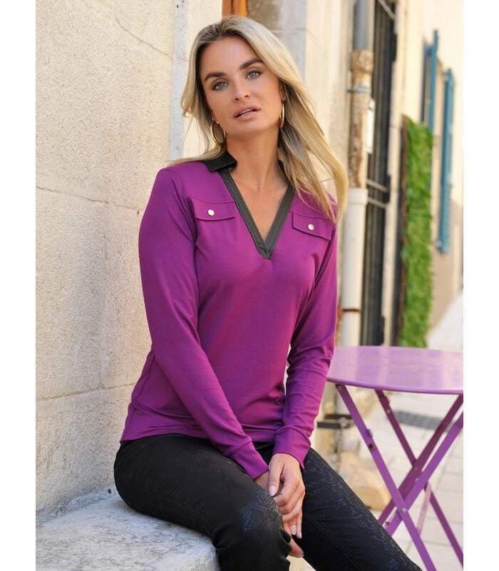 Tshirt Jersey Kraag Leer JUSTIN 2 Tshirt Jersey Kraag Leer JUSTIN - Afbeelding 2