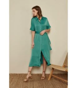 Lange Jurk In Groen Satijn