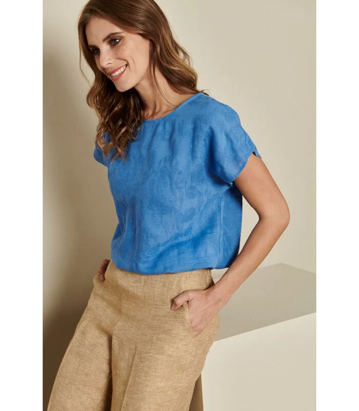 Tuniekbloes In Azuurblauwe Structuurstof 1 Tuniekbloes In Azuurblauwe Structuurstof