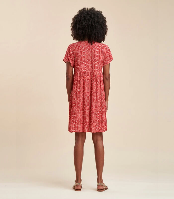 Korte Ruimvallende Jurk Met Print 3 Korte Ruimvallende Jurk Met Print - Afbeelding 3