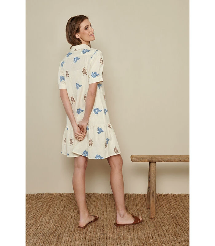 Tuniekjurk In Ecru Met Blauwe En Bruine Fantasies 2 Tuniekjurk In Ecru Met Blauwe En Bruine Fantasies - Afbeelding 2