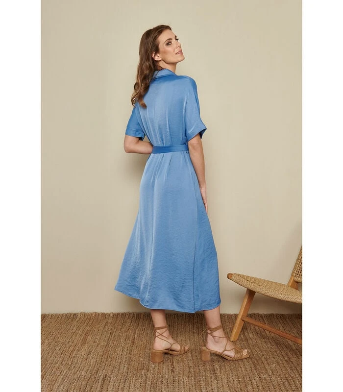 Lange Jurk In Blauw Satijn 2 Lange Jurk In Blauw Satijn - Afbeelding 2