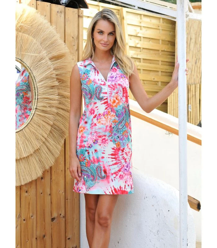 Stropdas En Dye Print Jurk Met Rits NASSAU 4 Stropdas En Dye Print Jurk Met Rits NASSAU - Afbeelding 4