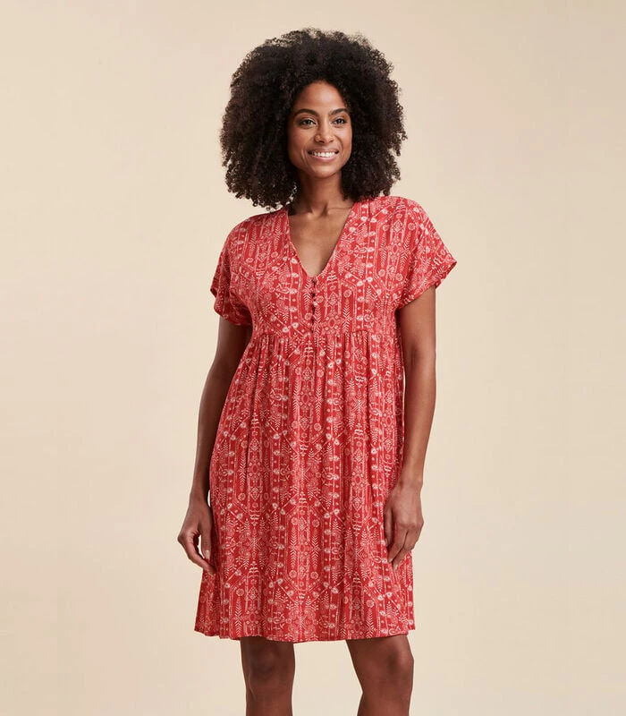 Korte Ruimvallende Jurk Met Print 2 Korte Ruimvallende Jurk Met Print - Afbeelding 2