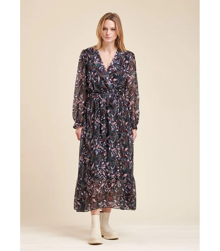 Lange Jurk Met Bloemrijke Print In Viscose En Zijden Sluier 2 Lange Jurk Met Bloemrijke Print In Viscose En Zijden Sluier - Afbeelding 2