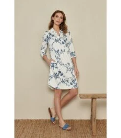 Witte Hemdsjurk Met Blauw Bloemenmotief