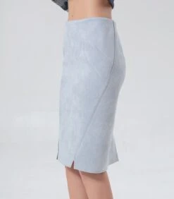 Rechte Rok Van Suède Met Opgestikte Uitsnijdingen -Dames Outfits Winkel 75b3560ca012421789267b907f7af47a