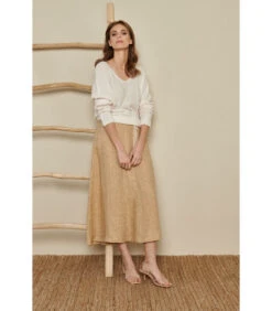 Lange Linnen Rok In Beige -Dames Outfits Winkel 7b283bbf80654c4ba4d1f62b04abf130