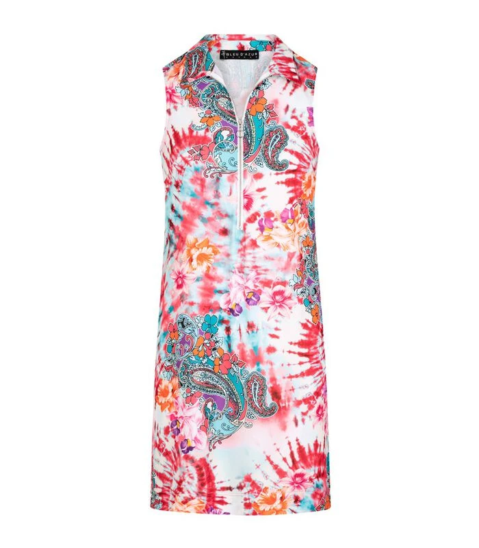 Stropdas En Dye Print Jurk Met Rits NASSAU 1 Stropdas En Dye Print Jurk Met Rits NASSAU