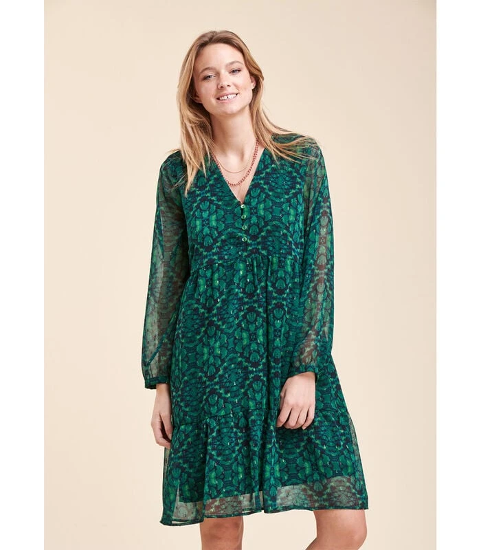 Korte Jurk In Tie & Dye Printed Polyester 2 Korte Jurk In Tie & Dye Printed Polyester - Afbeelding 2