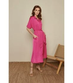 Lange Jurk In Fuchsia Satijn