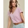 Roze T-shirt Met Korte Mouw En V-hals