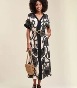 Ecovero™ Loszittende Viscose Maxi-jurk Met Plantaardige Print