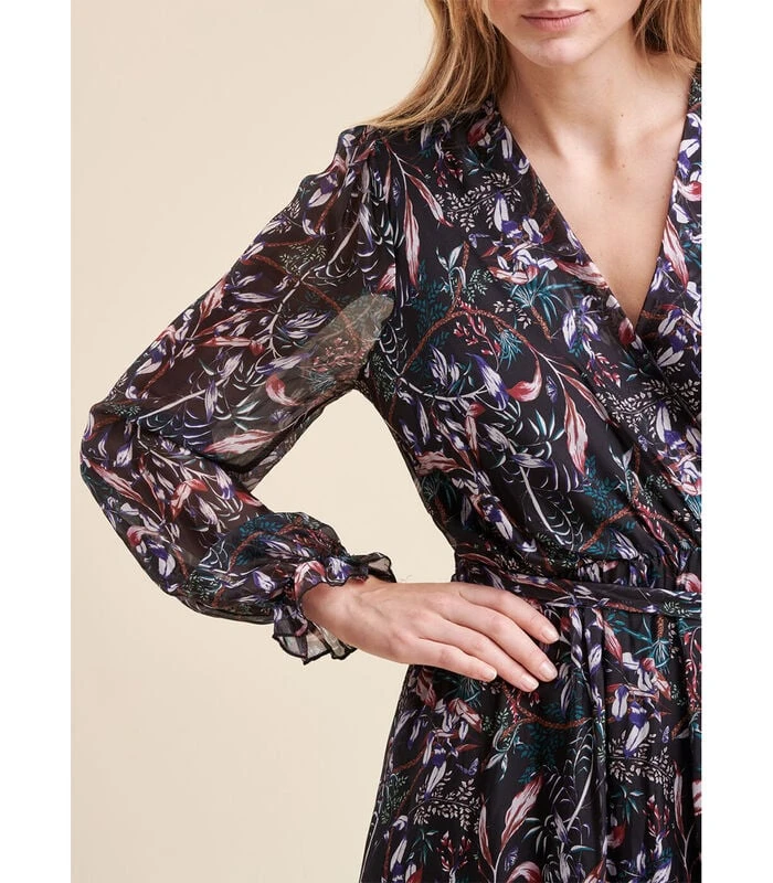 Lange Jurk Met Bloemrijke Print In Viscose En Zijden Sluier 4 Lange Jurk Met Bloemrijke Print In Viscose En Zijden Sluier - Afbeelding 4