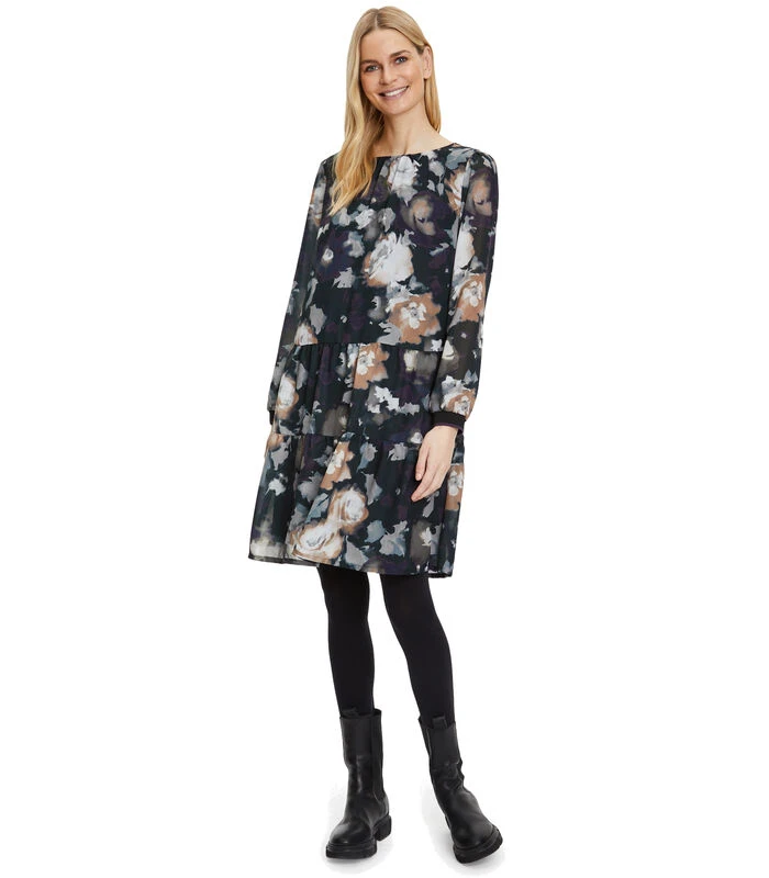 Betty Barclay Chiffon Jurk Met Stroken 1 Betty Barclay Chiffon Jurk Met Stroken