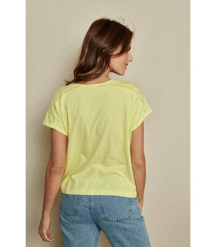 Lichtgele T-shirt Met Korte Mouw En V-hals 2 Lichtgele T-shirt Met Korte Mouw En V-hals - Afbeelding 2