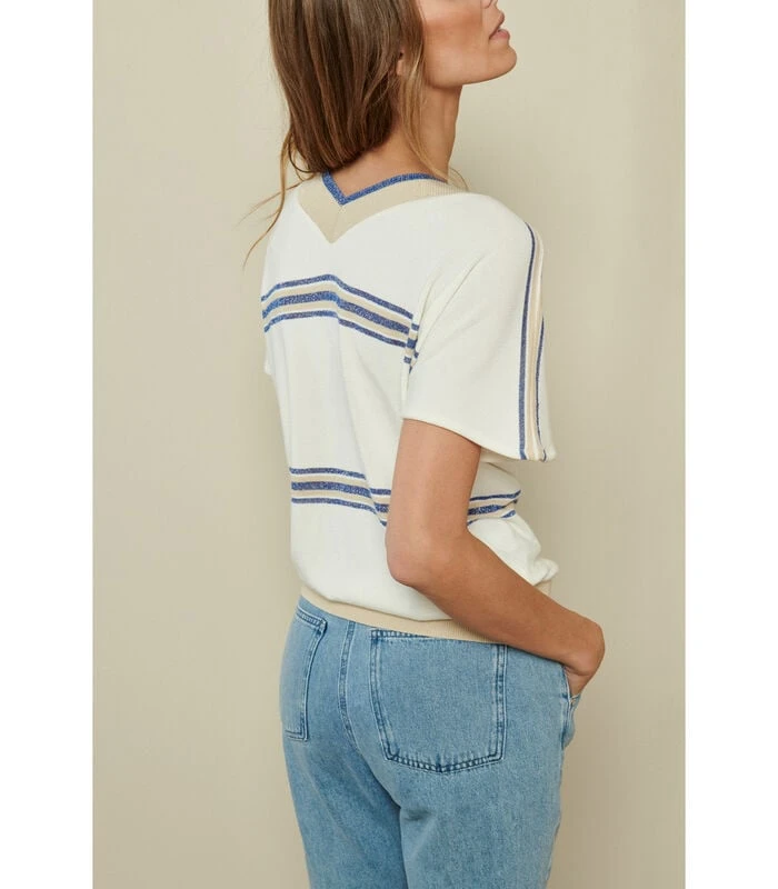 Truitje Met Ecru En Blauwe Lurex Accenten 2 Truitje Met Ecru En Blauwe Lurex Accenten - Afbeelding 2