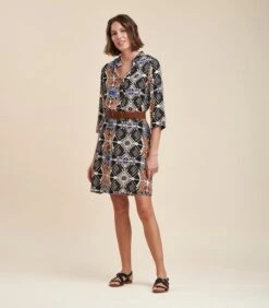 Ecovero™ Viscose Recht Gesneden Korte Jurk Met Etnische Print