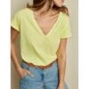 Lichtgele T-shirt Met Korte Mouw En V-hals