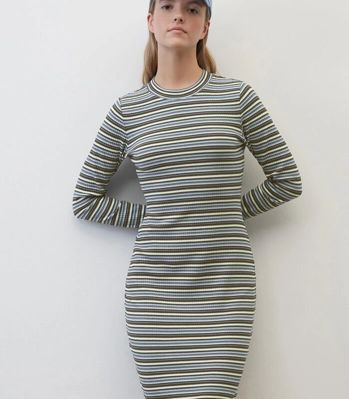 Gestreepte Jersey Jurk Slim 1 Gestreepte Jersey Jurk Slim