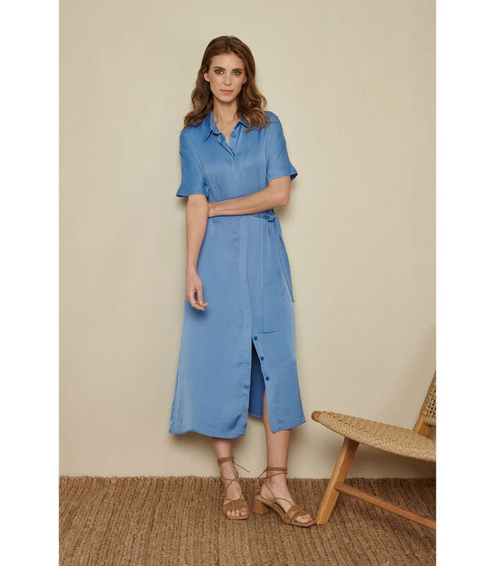 Lange Jurk In Blauw Satijn 1 Lange Jurk In Blauw Satijn