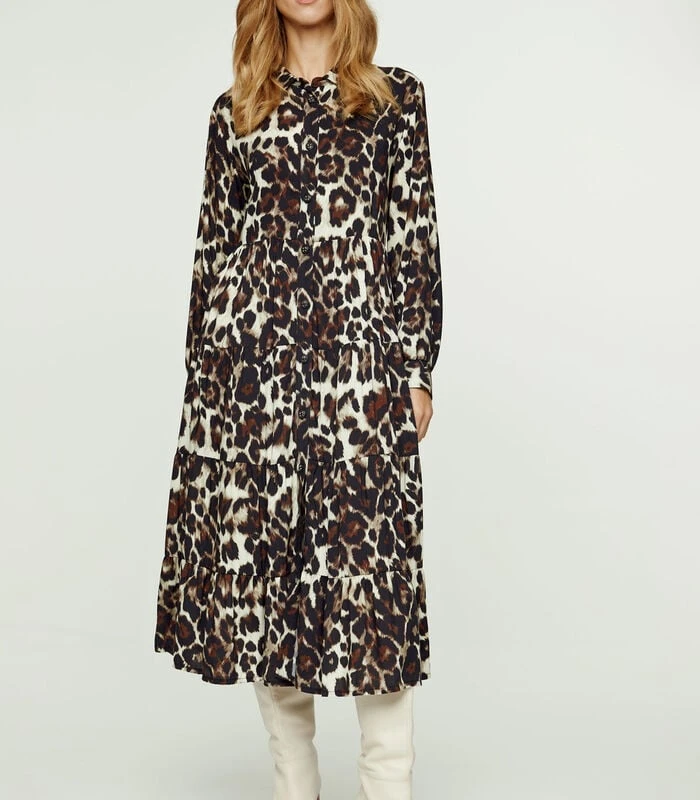Jurk Met Dierenprint En Knoopdetail 1 Jurk Met Dierenprint En Knoopdetail